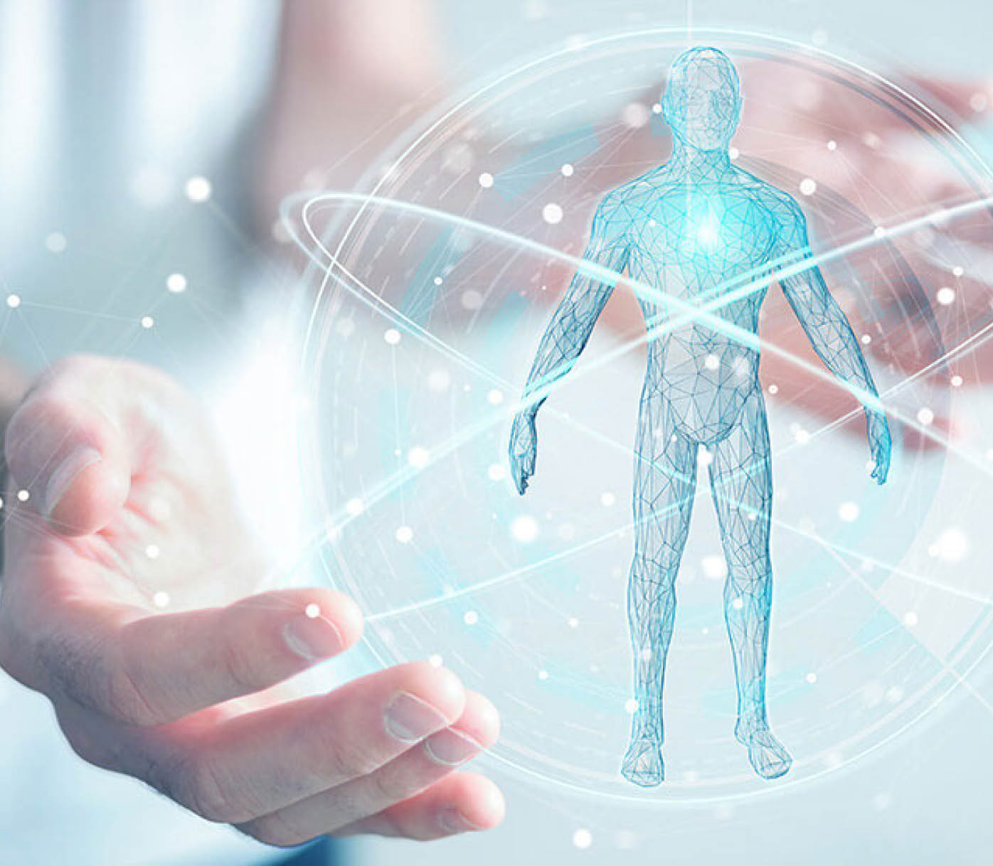 Futuristische medizinische Darstellung mit 3D-Illustration eines menschlichen Körpers