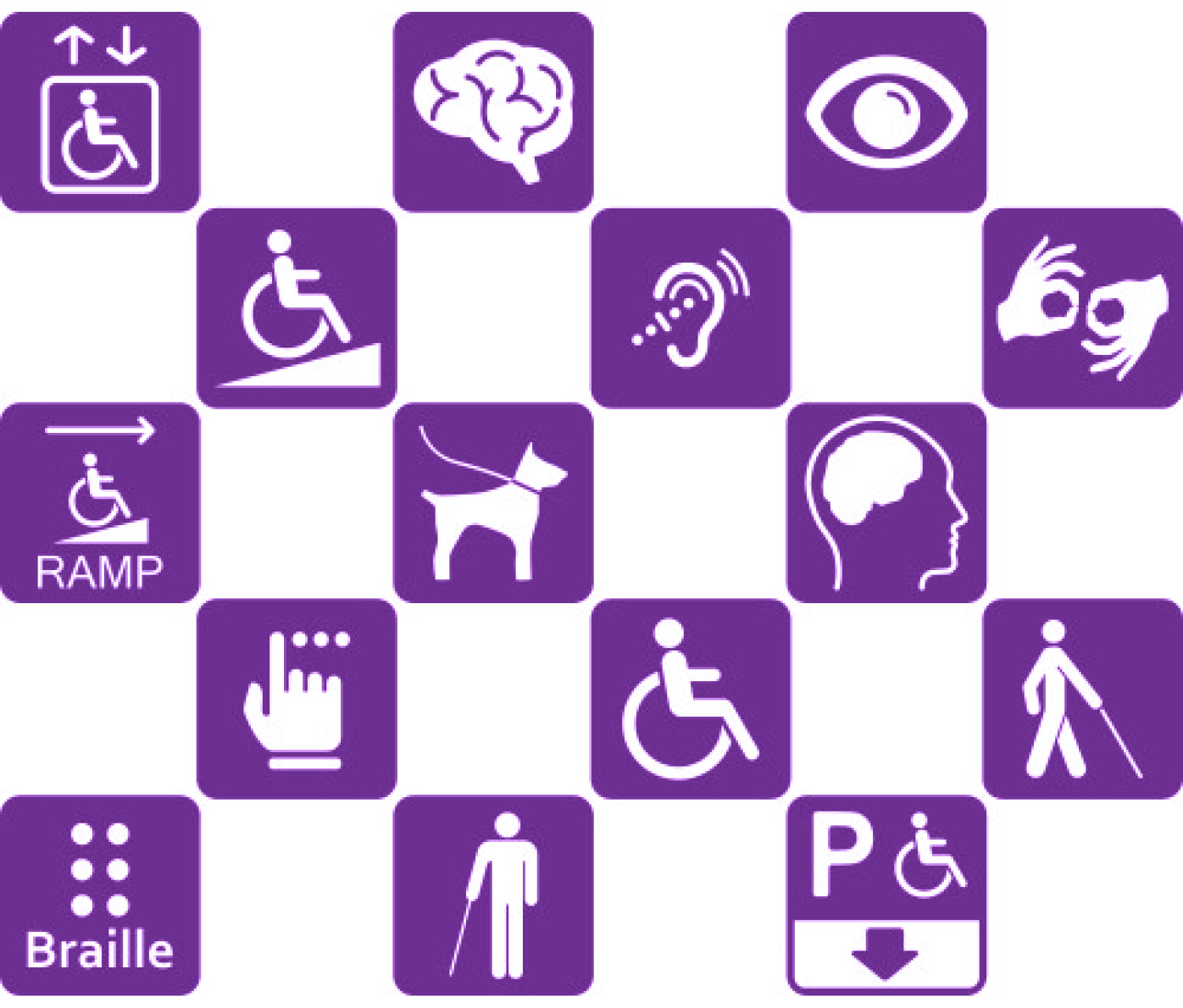 Schachbrettmuster mit Symbolen zum Thema Behinderung